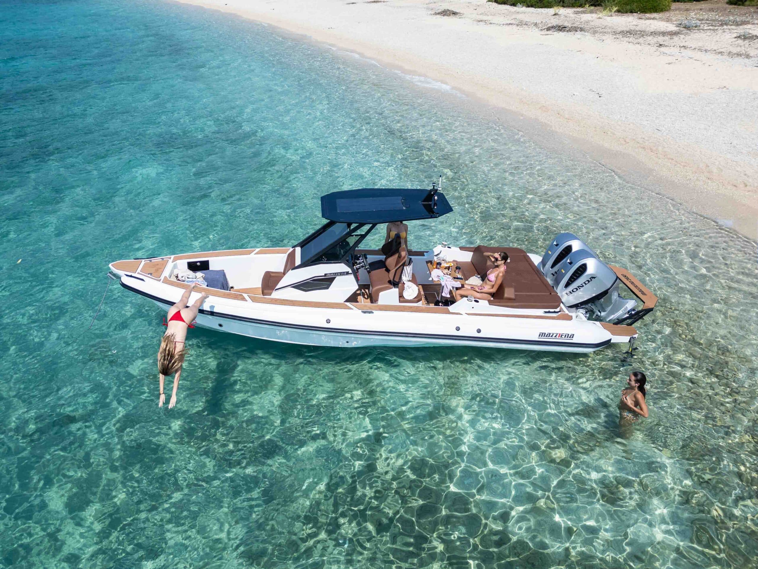 Mazziena 26SP twin-engine RIB cruising near Lefkada